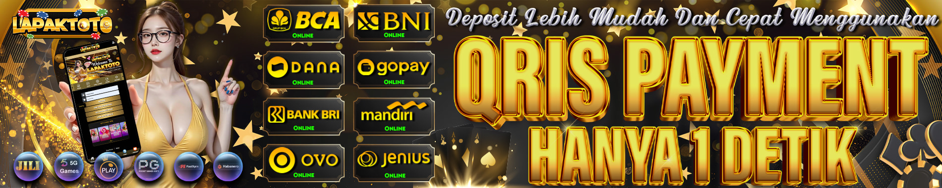 Deposit lebih mudah dan cepat menggunakan qris payment 1 detik langsung masuk.